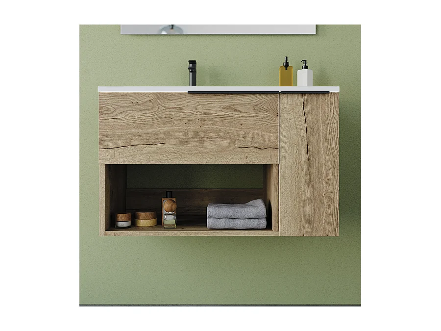 Meuble de salle de bain 80cm avec vasque déportée - roble (chêne clair) - MORENA