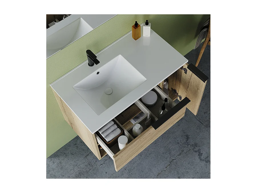 Meuble de salle de bain 80cm avec vasque déportée - roble (chêne clair) - MORENA