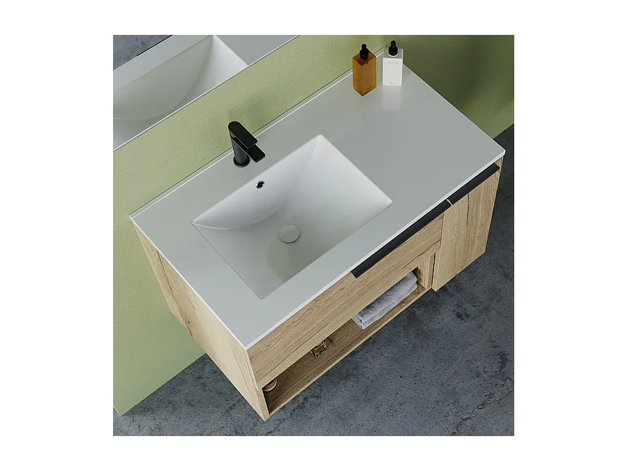 Meuble de salle de bain 80cm avec vasque déportée - roble (chêne clair) - MORENA