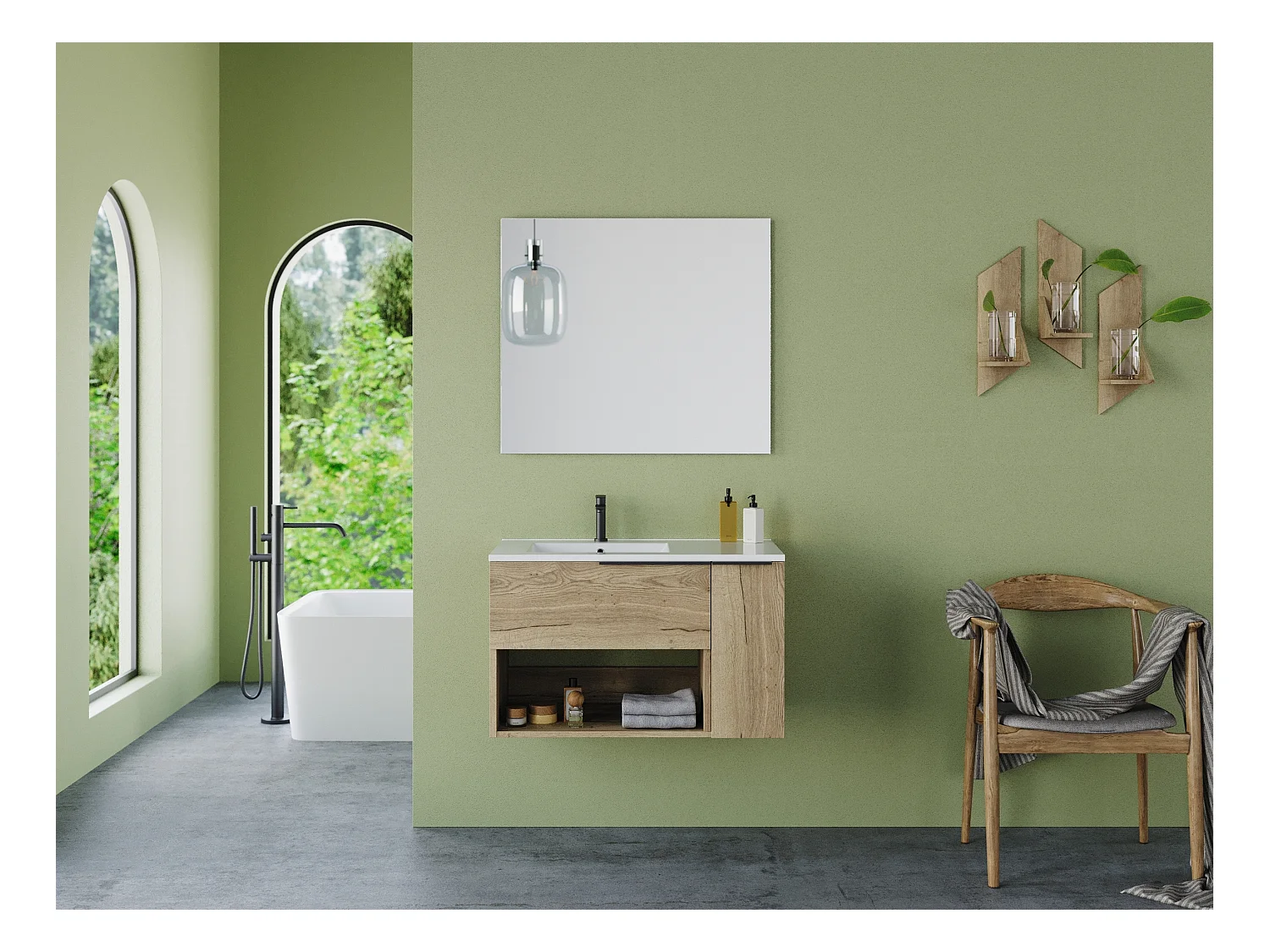 Meuble de salle de bain 80cm avec vasque déportée - roble (chêne clair) - MORENA