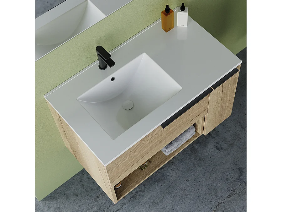 Meuble de salle de bain 80cm avec vasque déportée - roble (chêne clair) - MORENA