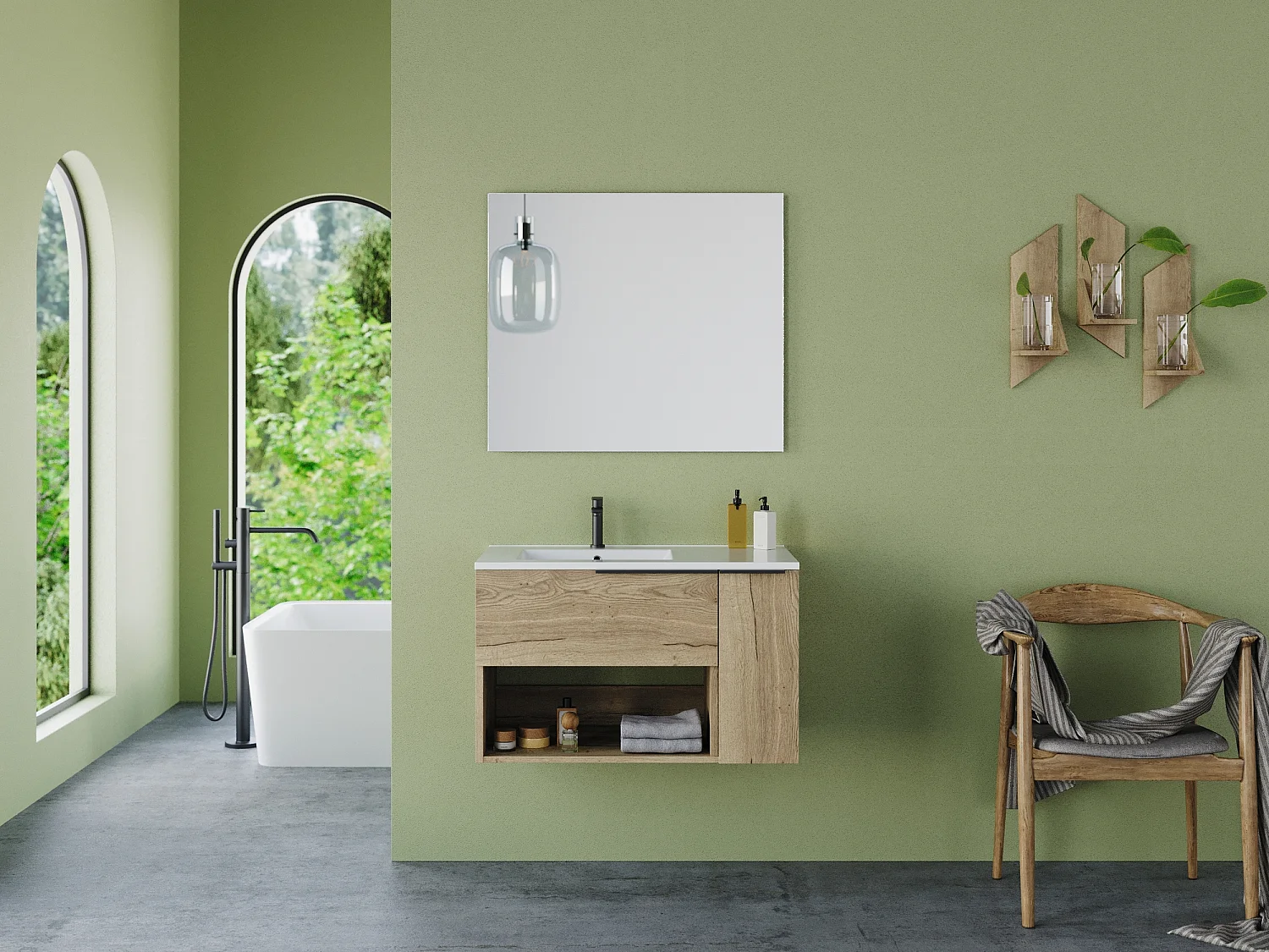 Meuble de salle de bain 80cm avec vasque déportée - roble (chêne clair) - MORENA