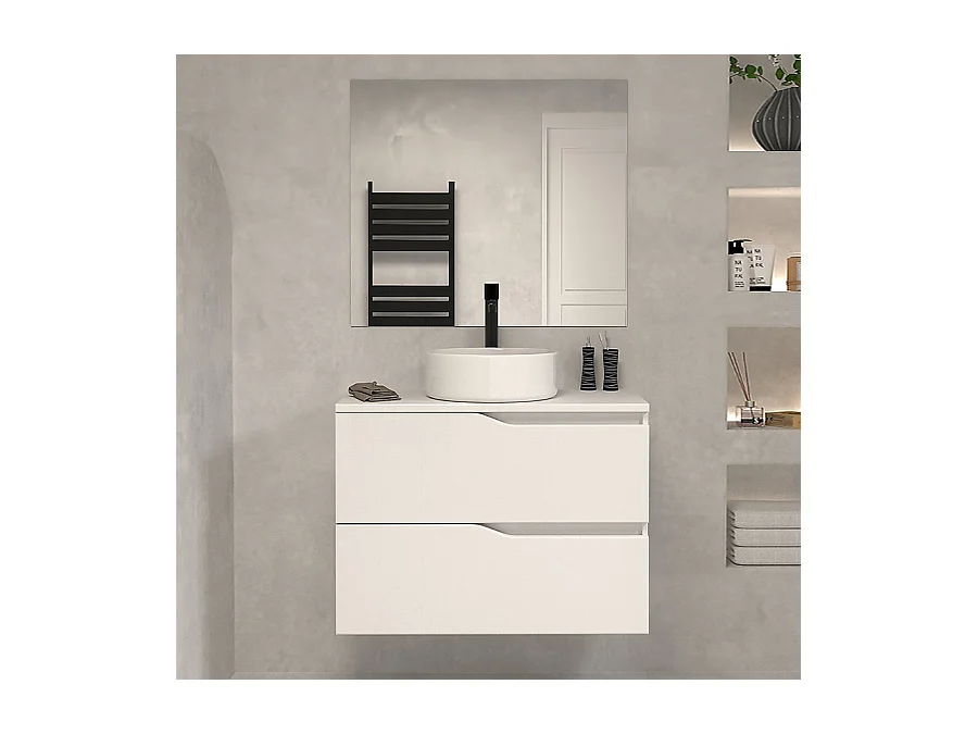 Meuble de salle de bain 60 avec plateau et vasque à poser - 2 tiroirs - blanc - LUNA
