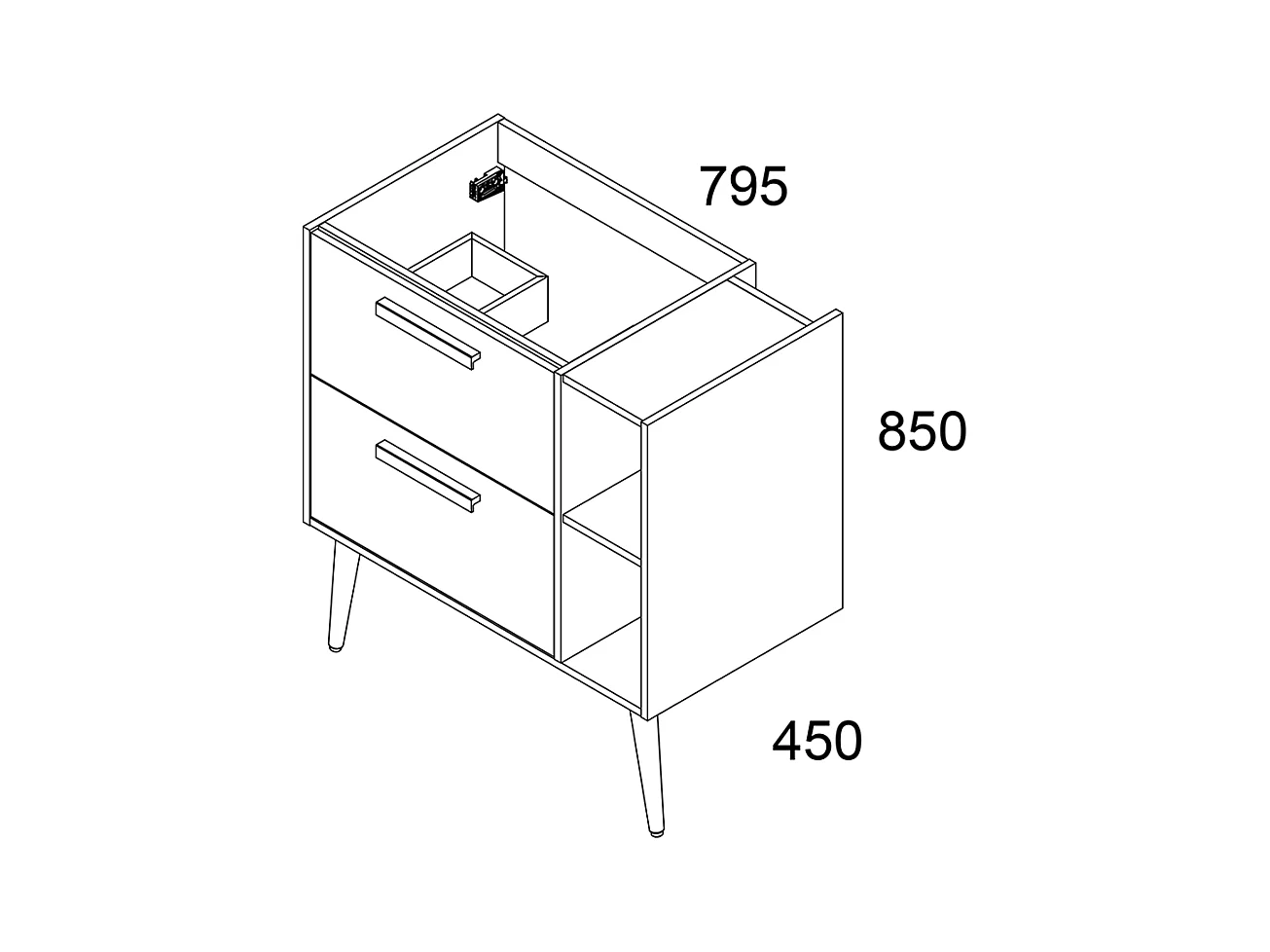 Meuble de salle de bain vasque déportée - 2 tiroirs - MALIA et miroir Led VELDI - blanc - 80cm