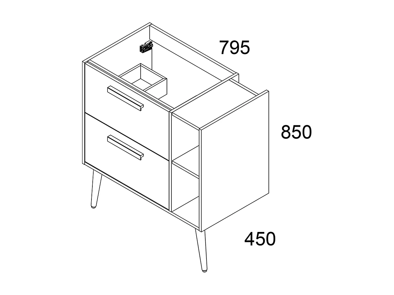 Meuble de salle de bain vasque déportée - 2 tiroirs - MALIA et miroir Led VELDI - blanc - 80cm
