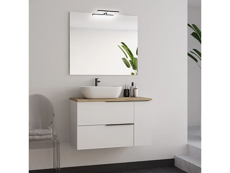 Meuble de salle de bain 80cm avec vasque à poser arrondie - sans miroir - blanc - KING