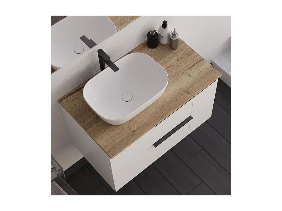 Meuble de salle de bain 80cm avec vasque à poser arrondie - sans miroir - blanc - KING