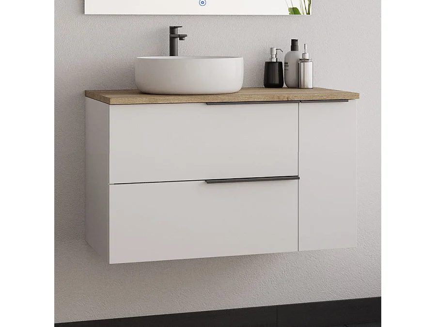 Meuble de salle de bain 80cm avec vasque à poser arrondie - sans miroir - blanc - KING