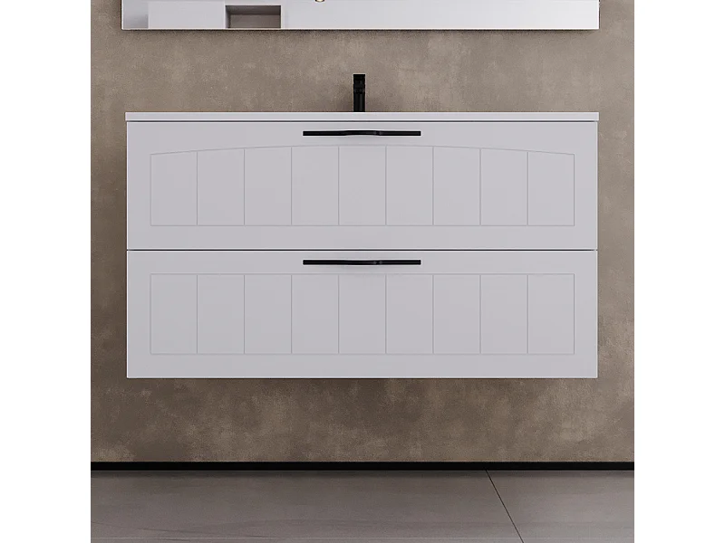 Meuble de salle de bain 100cm simple vasque - 2 tiroirs - sans miroir - blanc - PIA