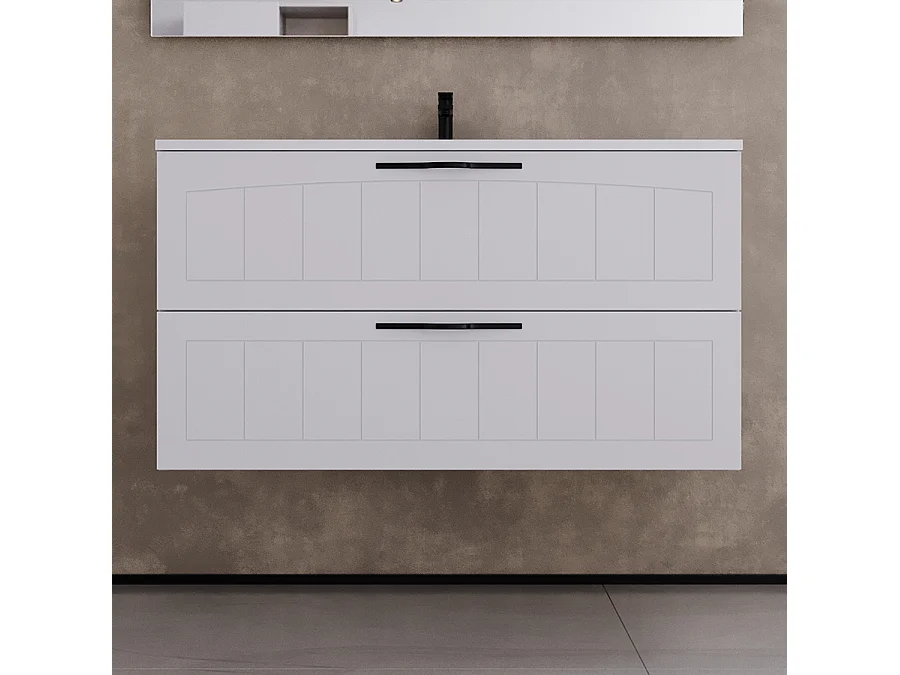 Meuble de salle de bain 100cm simple vasque - 2 tiroirs - sans miroir - blanc - PIA