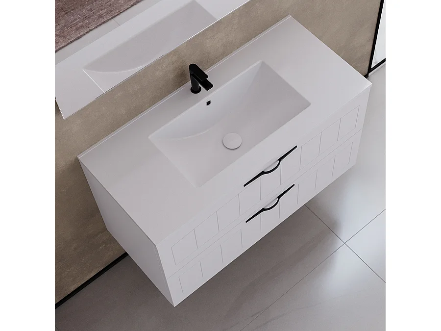 Meuble de salle de bain 100cm simple vasque - 2 tiroirs - sans miroir - blanc - PIA