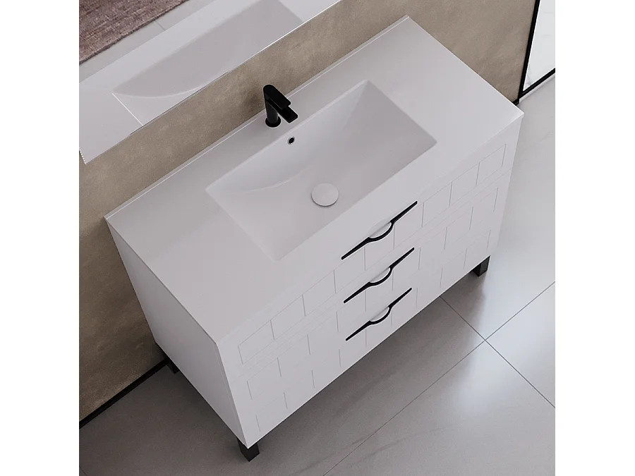 Meuble de salle de bain 100cm simple vasque - 3 tiroirs - sans miroir - blanc - CALA