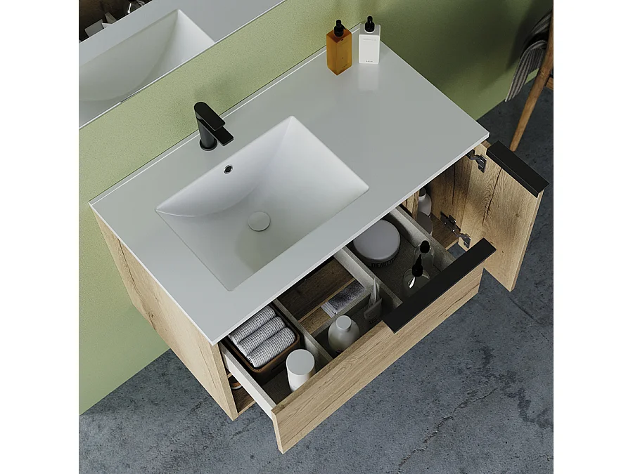 Meuble de salle de bain 80cm avec vasque déportée - sans miroir - roble (chêne clair) - MORENA