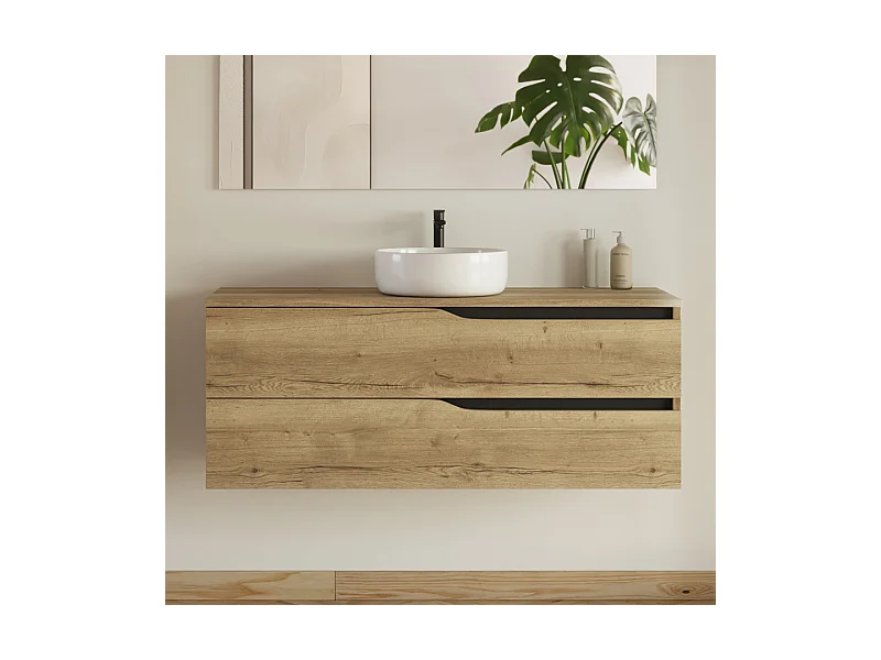 Meuble de salle de bain 120cm simple vasque - sans miroir - 2 tiroirs - madera miel (bois clair) - LUNA