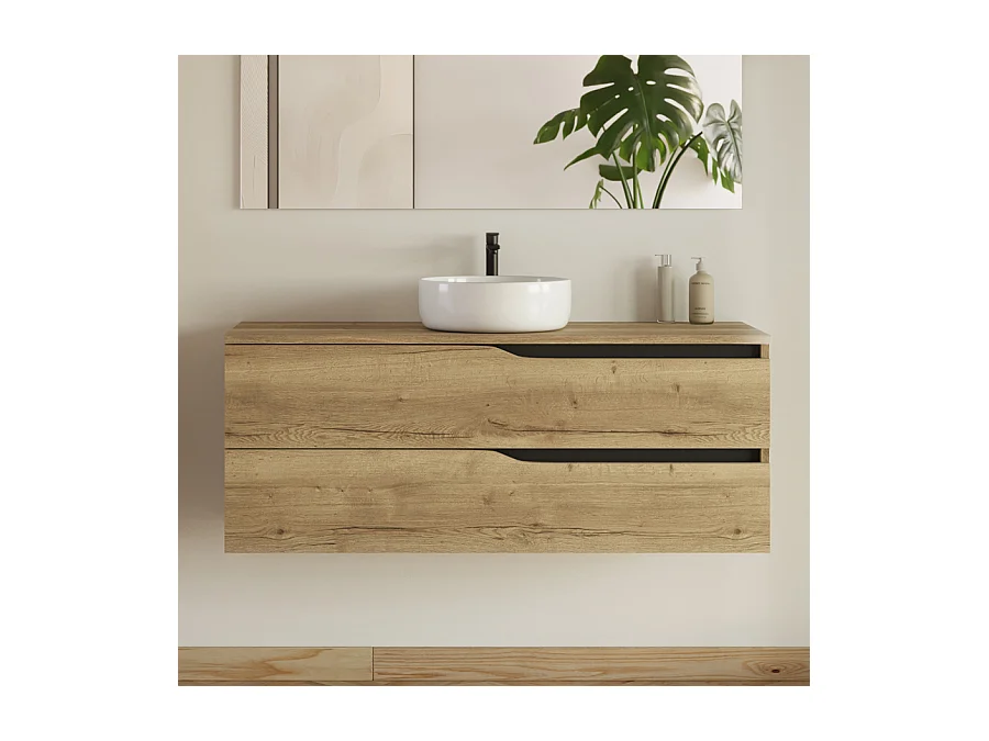 Meuble de salle de bain 120cm simple vasque - sans miroir - 2 tiroirs - madera miel (bois clair) - LUNA