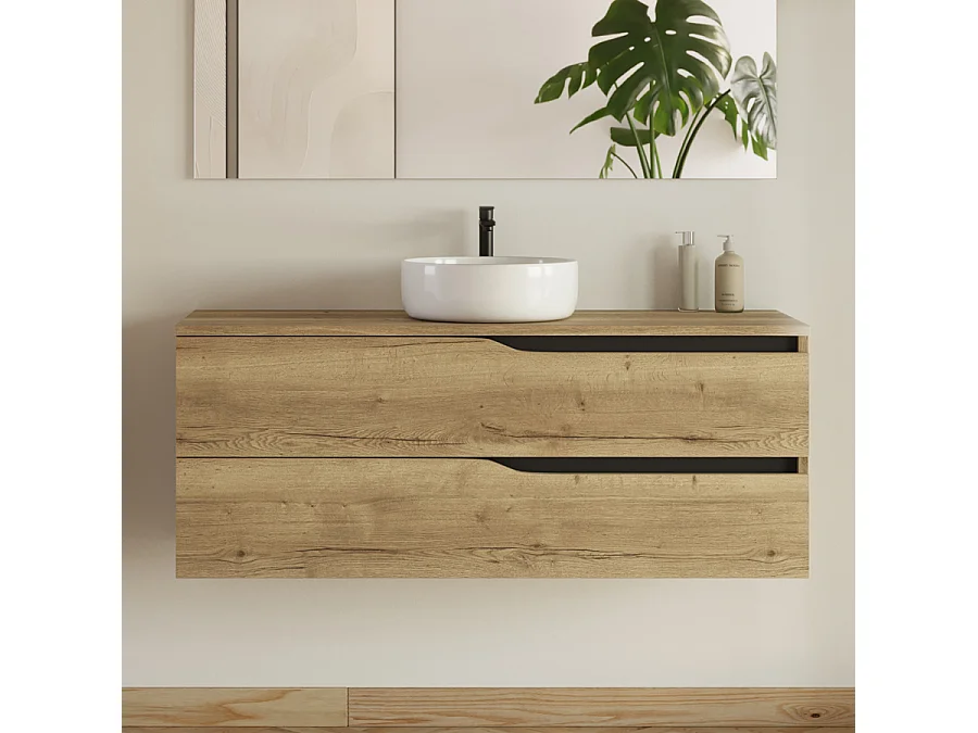 Meuble de salle de bain 120cm simple vasque - sans miroir - 2 tiroirs - madera miel (bois clair) - LUNA