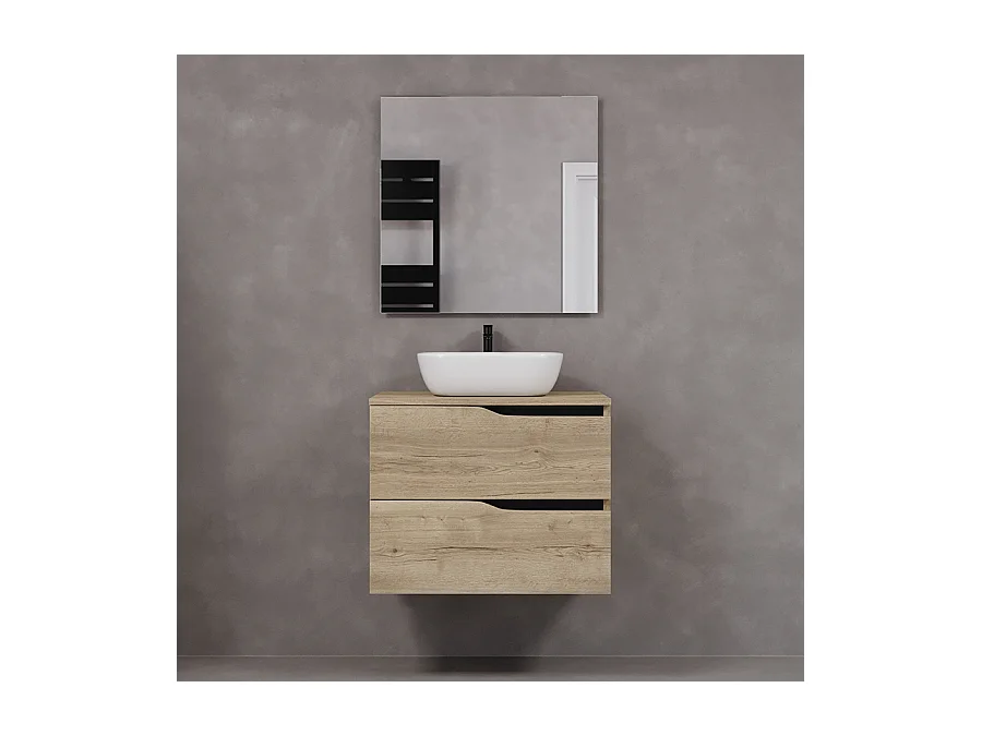 Meuble de salle de bain 60cm avec plateau et vasque à poser zeus - 2 tiroirs - madera miel (chêne clair) - LUNA