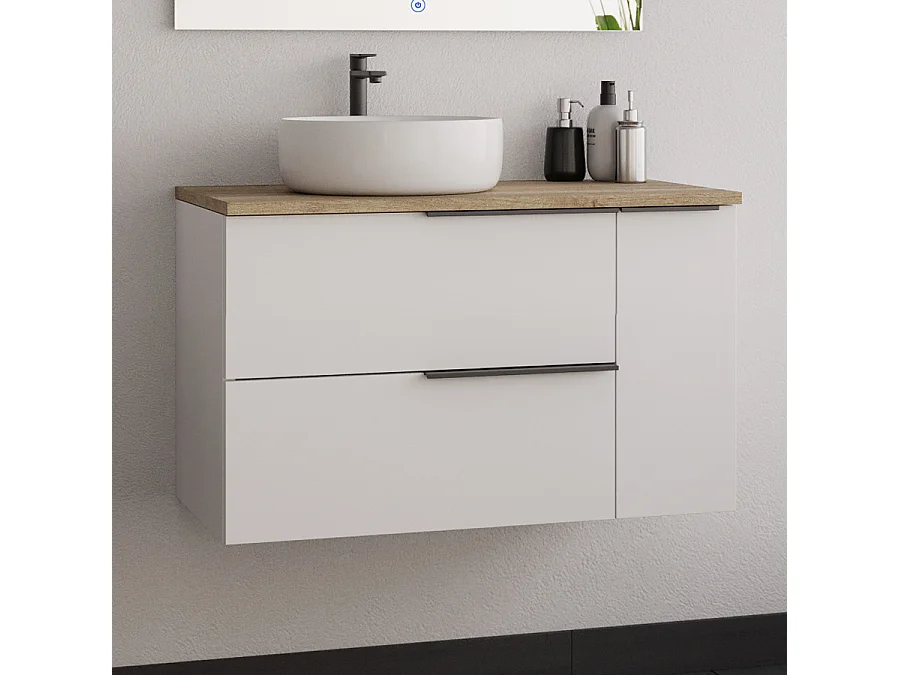Meuble de salle de bain 80cm avec vasque à poser ronde - sans miroir - blanc - KING