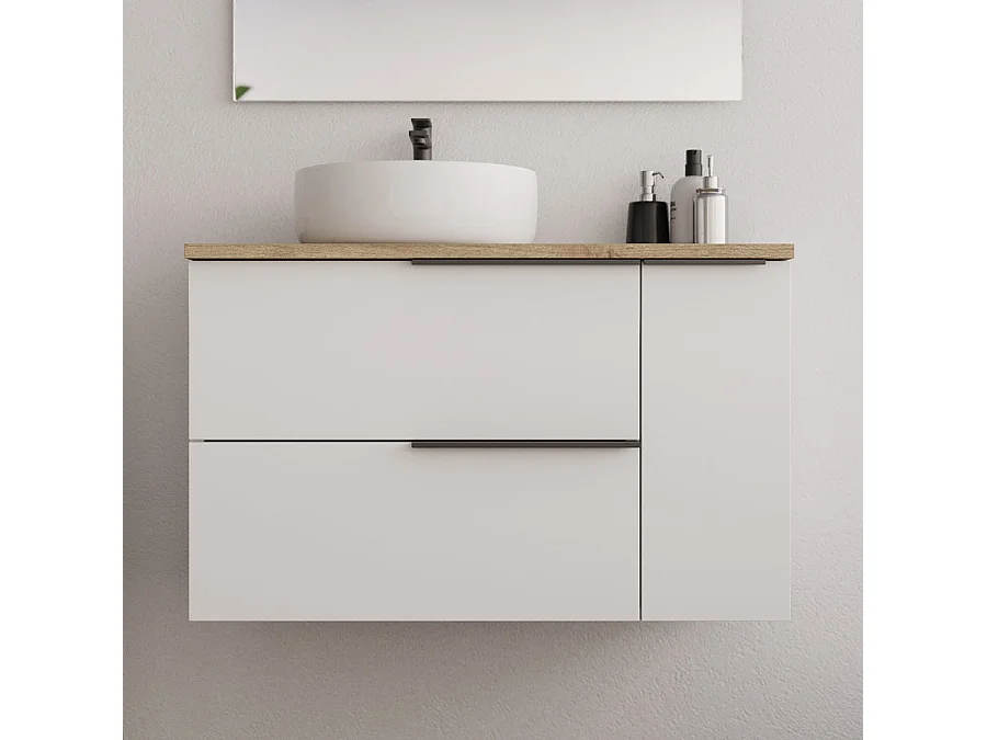Meuble de salle de bain 80cm avec vasque à poser ronde - sans miroir - blanc - KING