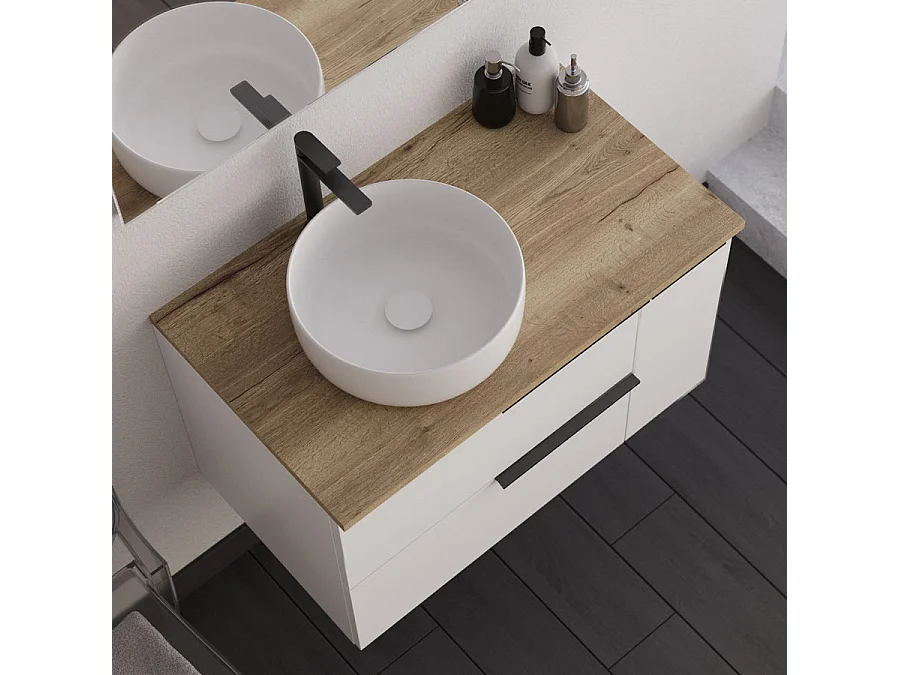 Meuble de salle de bain 80cm avec vasque à poser ronde - sans miroir - blanc - KING