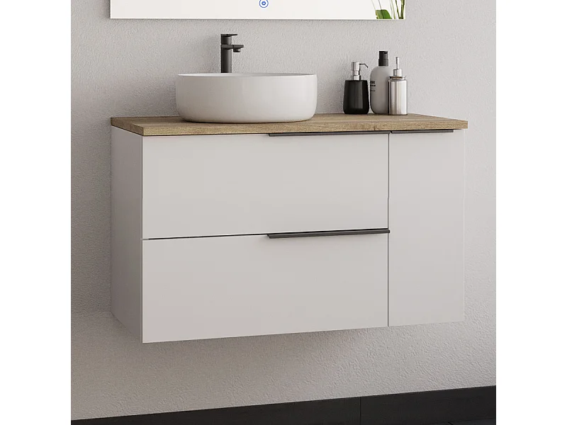 Meuble de salle de bain 80cm avec vasque à poser ronde - sans miroir - blanc - KING
