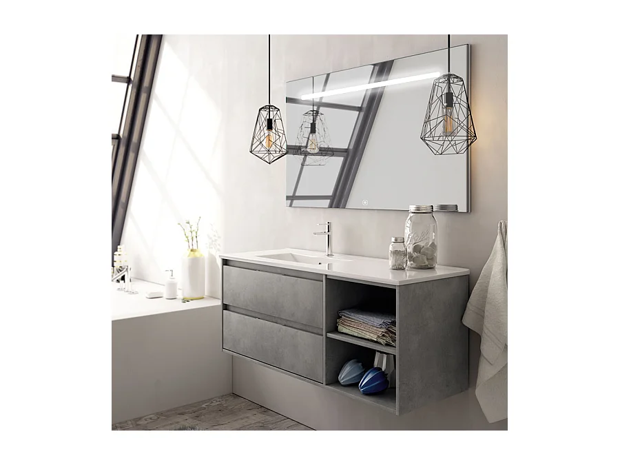Meuble de salle de bain vasque déportée 2 tiroirs OLYMPE et miroir Led STAM - ciment (gris) - 120cm