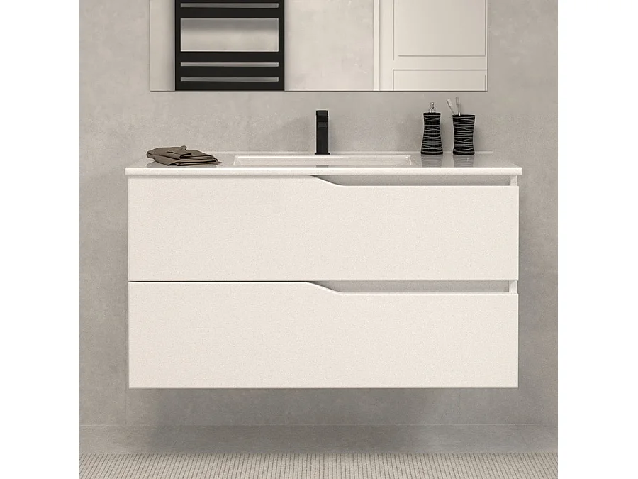 Meuble de salle de bain 100cm simple vasque - sans miroir - 2 tiroirs - blanc - LUNA