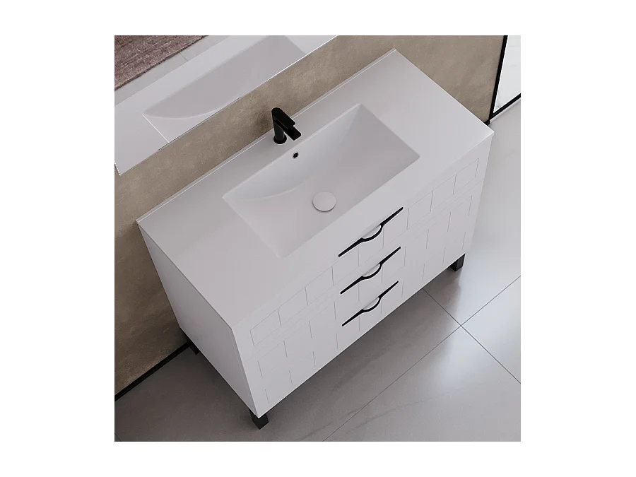 Meuble de salle de bain 90cm simple vasque - 3 tiroirs - blanc - CALA