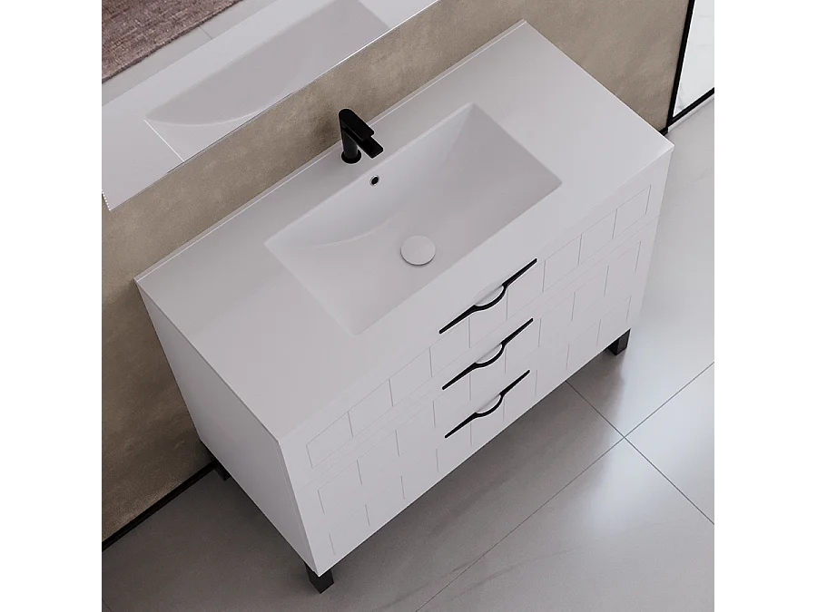 Meuble de salle de bain 90cm simple vasque - 3 tiroirs - blanc - CALA
