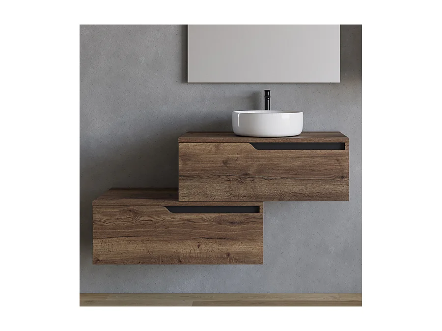 Meuble de salle de bain 120cm avec vasque à poser ronde - sans miroir - 2 tiroirs - tabaco (bois foncé) - CADIX