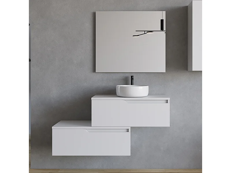 Meuble de salle de bain 120cm avec vasque à poser ronde - 2 tiroirs - blanc - CADIX