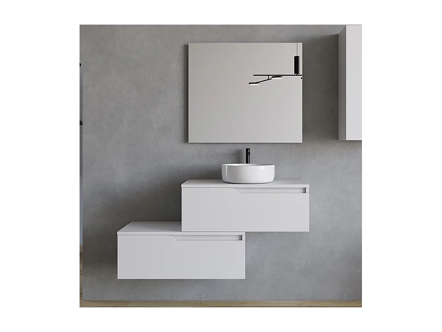 Meuble de salle de bain 120cm avec vasque à poser ronde - 2 tiroirs - blanc - CADIX