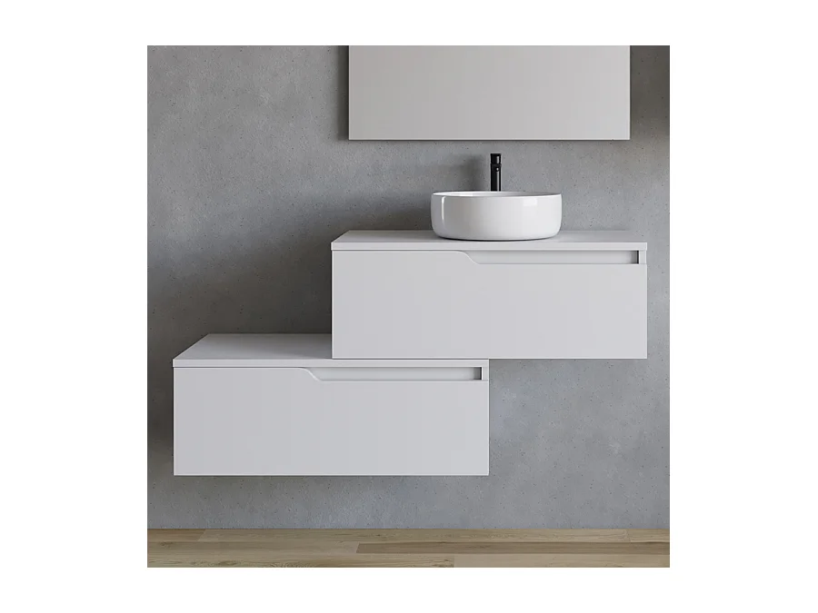 Meuble de salle de bain 120cm avec vasque à poser ronde - 2 tiroirs - blanc - CADIX