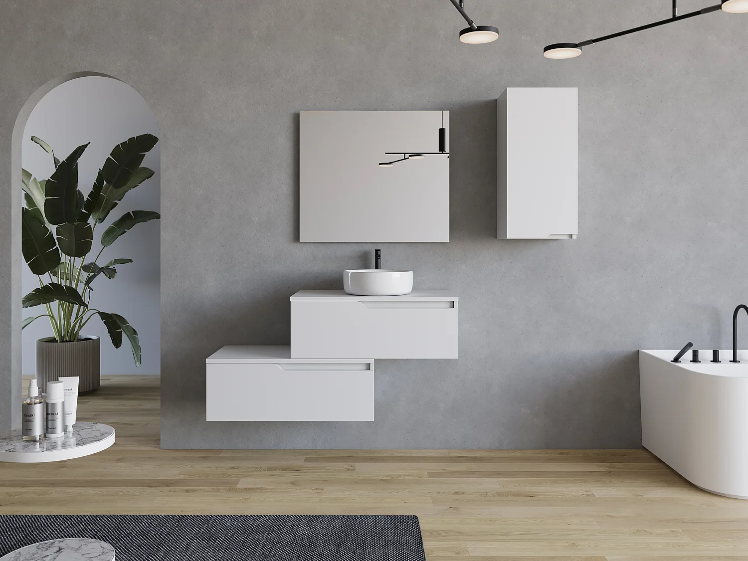 Meuble de salle de bain 120cm avec vasque à poser ronde - 2 tiroirs - blanc - CADIX