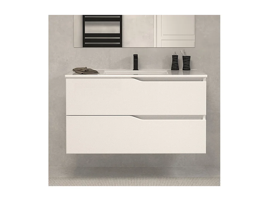 Meuble de salle de bain 90cm simple vasque - 2 tiroirs - blanc - LUNA