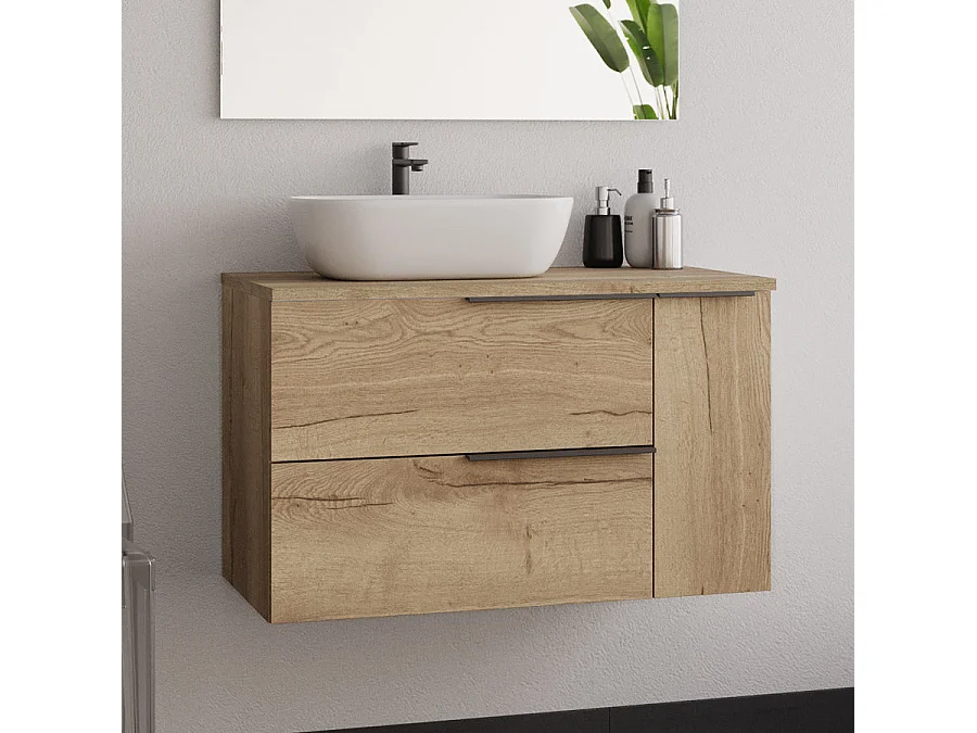 Meuble de salle de bain 80cm avec vasque à poser déportée ronde - roble (chêne clair) - KING