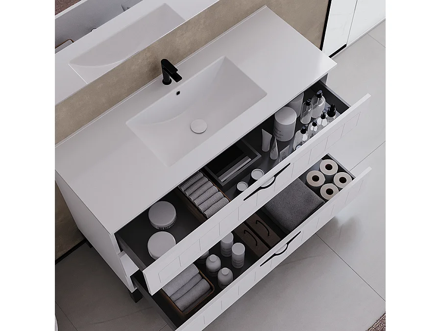 Meuble de salle de bain 120cm simple vasque - 3 tiroirs - sans miroir - blanc - CALA