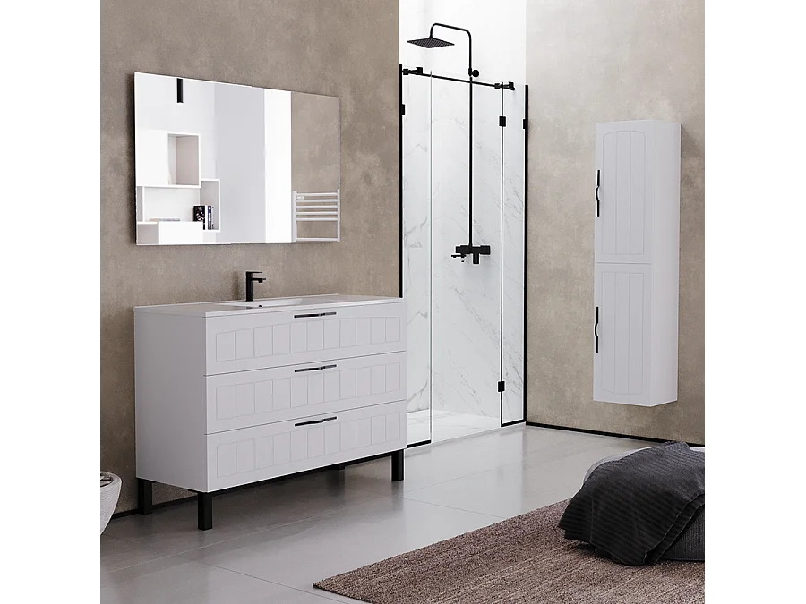 Meuble de salle de bain 120cm simple vasque - 3 tiroirs - sans miroir - blanc - CALA