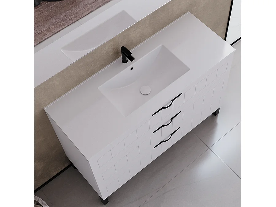 Meuble de salle de bain 120cm simple vasque - 3 tiroirs - sans miroir - blanc - CALA