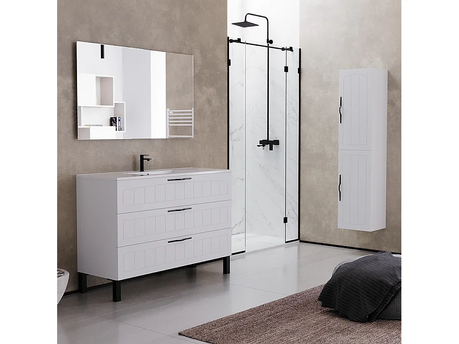 Meuble de salle de bain 120cm simple vasque - 3 tiroirs - sans miroir - blanc - CALA