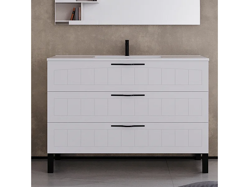 Meuble de salle de bain 120cm simple vasque - 3 tiroirs - sans miroir - blanc - CALA