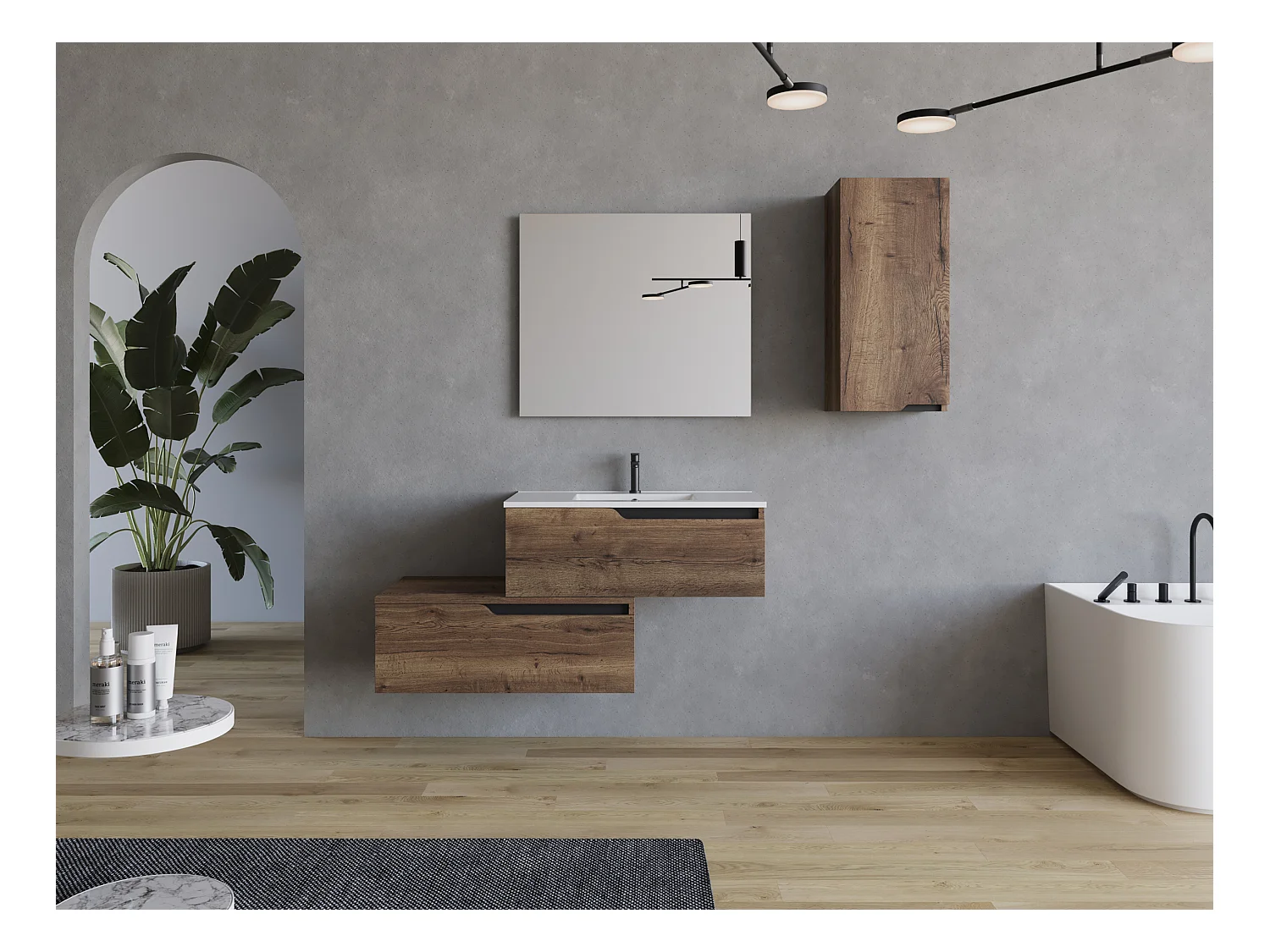 Meuble de salle de bain 120cm avec plan simple vasque - sans miroir - 2 tiroirs - tabaco (bois foncé) - CADIX