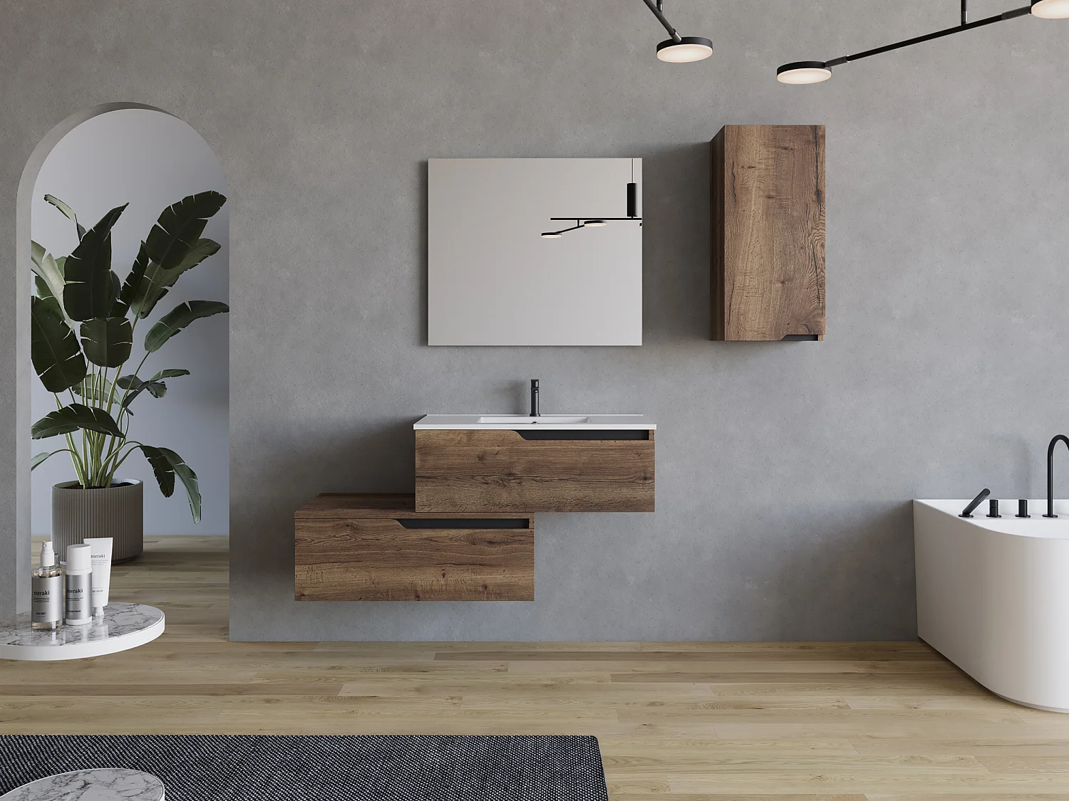 Meuble de salle de bain 120cm avec plan simple vasque - sans miroir - 2 tiroirs - tabaco (bois foncé) - CADIX