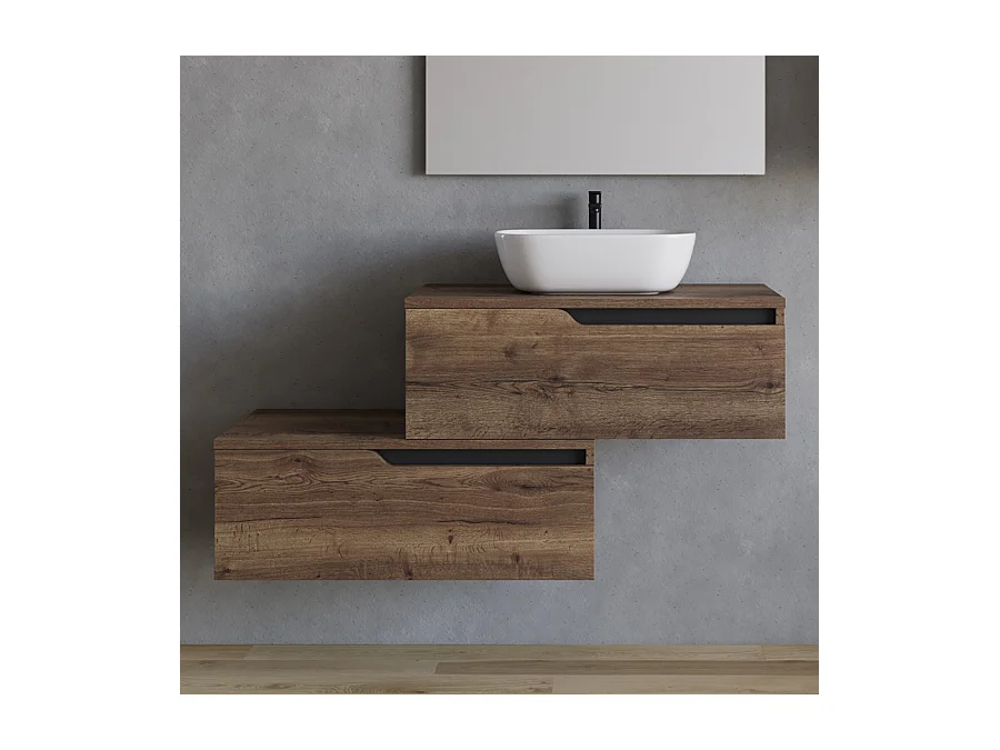 Meuble de salle de bain 120cm avec vasque à poser arrondie - sans miroir - 2 tiroirs - tabaco (bois foncé) - CADIX