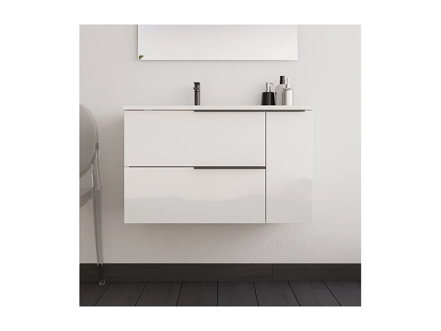 Meuble de salle de bain 80cm avec vasque déportée - 2 tiroirs - sans miroir - blanc - KING