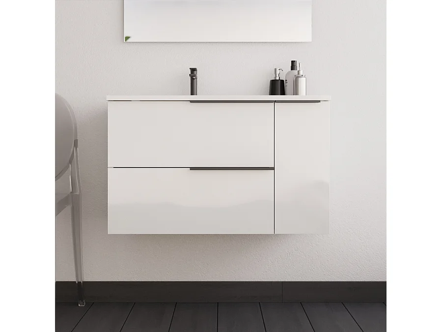 Meuble de salle de bain 80cm avec vasque déportée - 2 tiroirs - sans miroir - blanc - KING