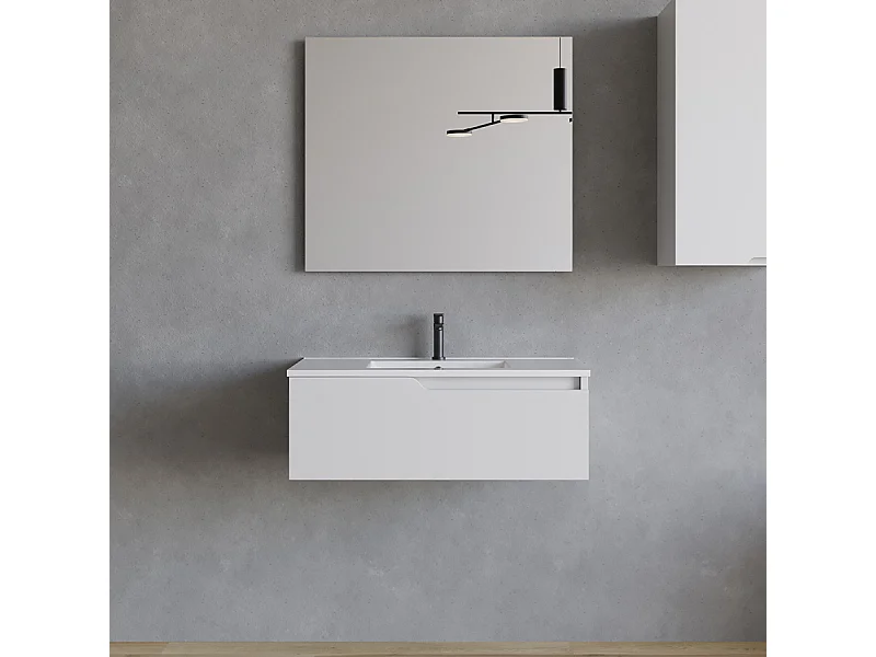 Meuble de salle de bain 80cm avec vasque à poser ronde - 1 tiroir - blanc - CADIX