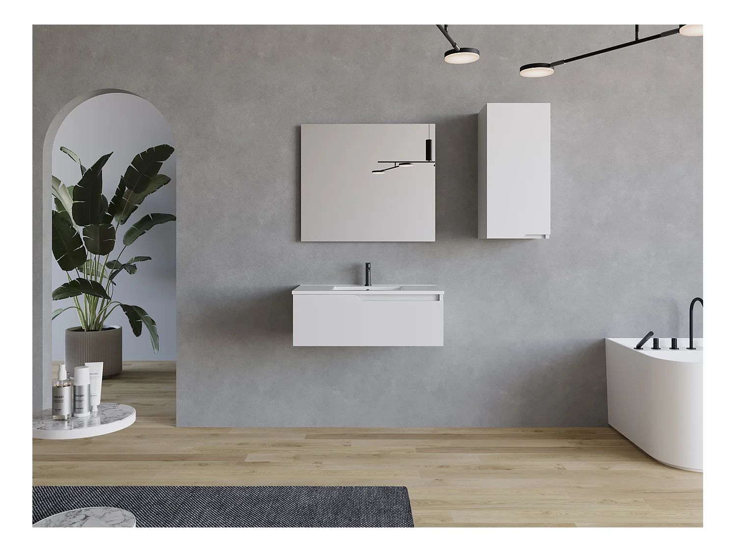 Meuble de salle de bain 80cm avec vasque à poser ronde - 1 tiroir - blanc - CADIX