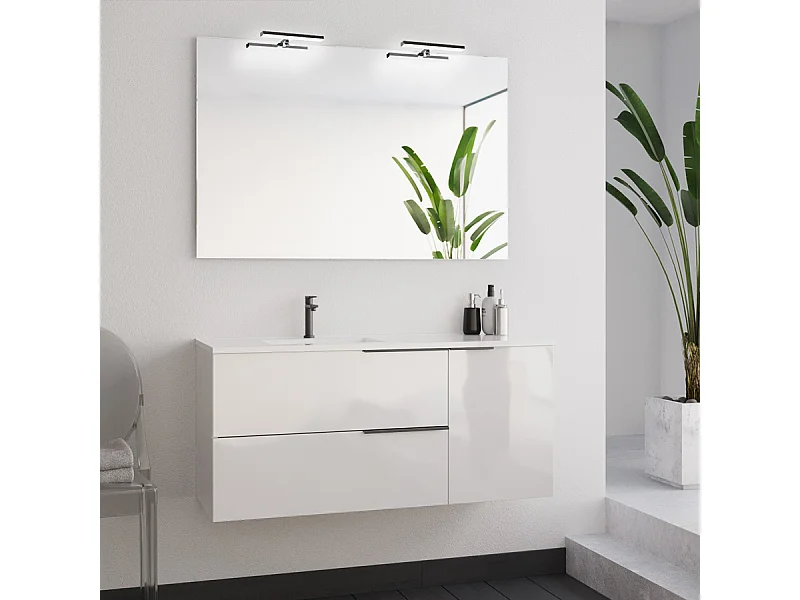 Meuble de salle de bain 100cm avec vasque déportée - 2 tiroirs - blanc - KING