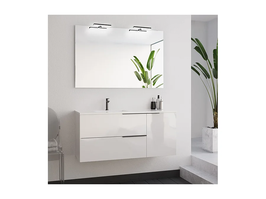 Meuble de salle de bain 100cm avec vasque déportée - 2 tiroirs - blanc - KING